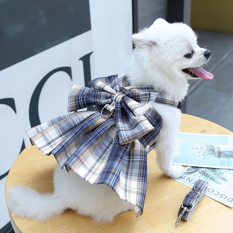 Cute Plaid Skirt Chest Strap Leash