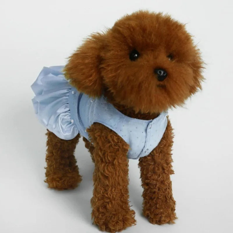 Dog/ Cat Blue Bow Wedding Dress        Pet Dress Dog Cat Hair Loss Prevention Spring/Summer Princess Puppy Pearl Maltese Bear Dress