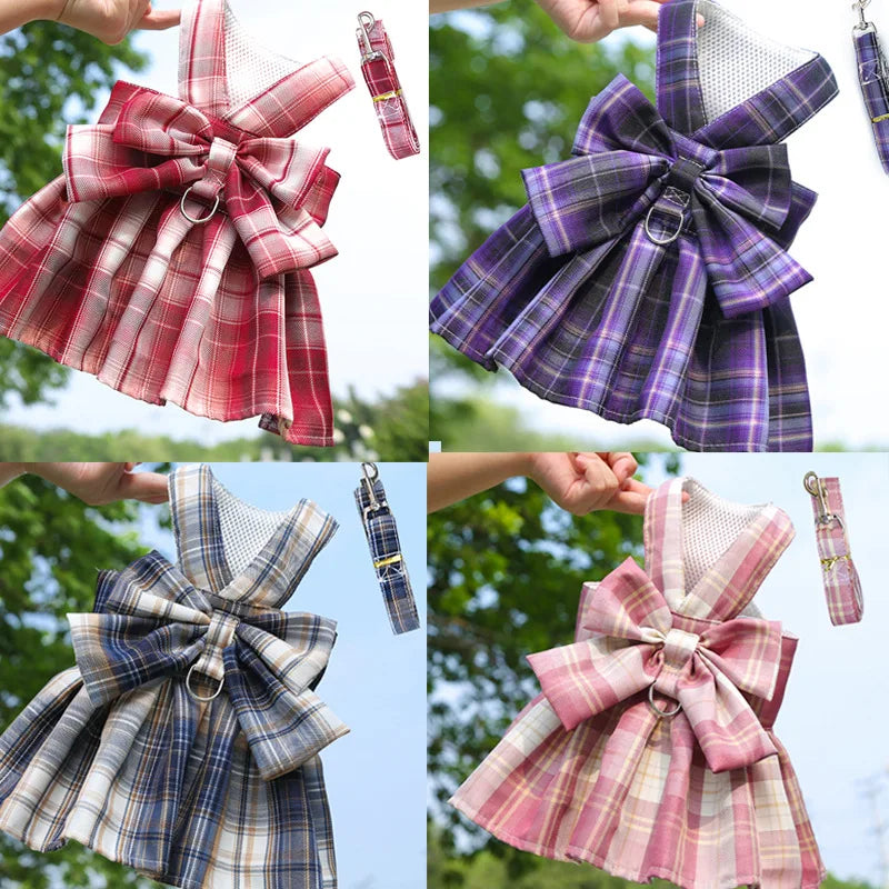 Cute Plaid Skirt Chest Strap Leash