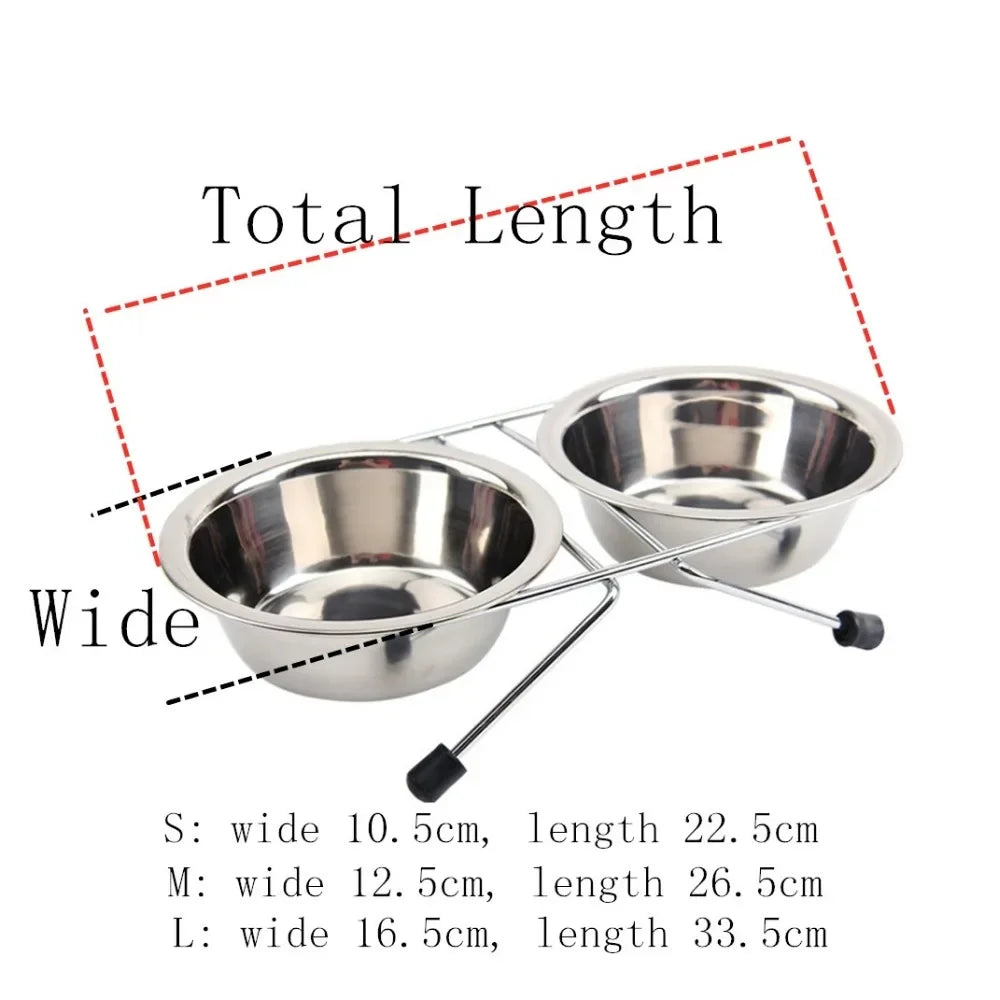 Pet Bowl Stainless Steel Double Bowls Durable Anti Slip