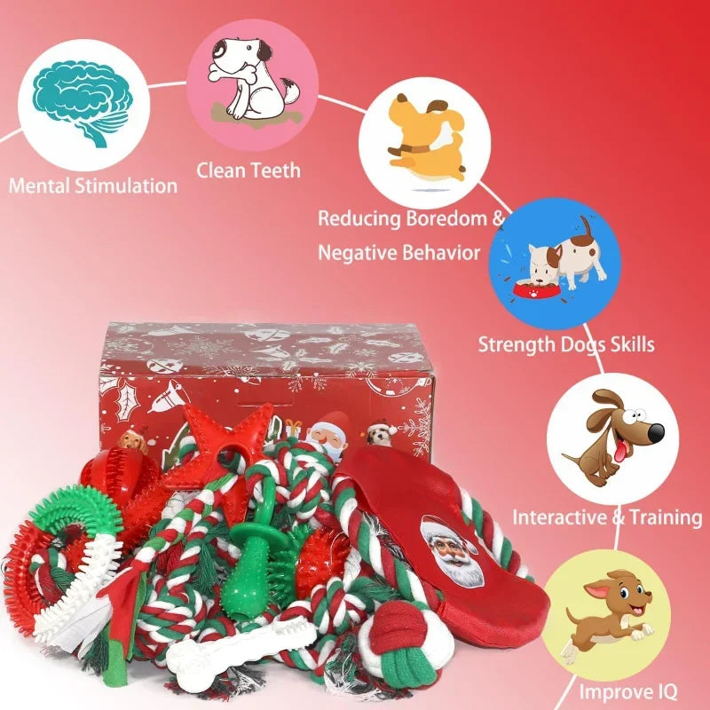 Christmas Dog Toys 15 Pack, Tough Rubber And Rope Toys