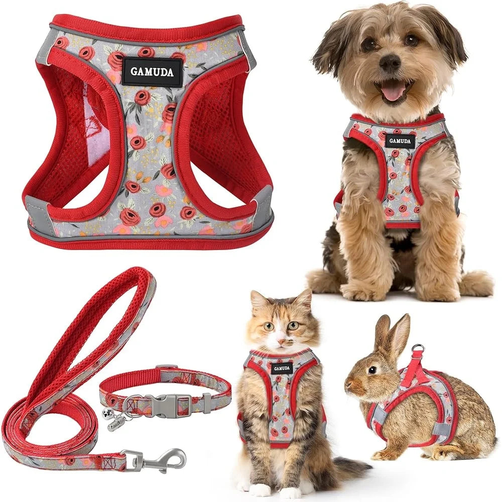 Adjustable Small Animals Harness Collar, Leash Set, Reflective Vest with ID Tag