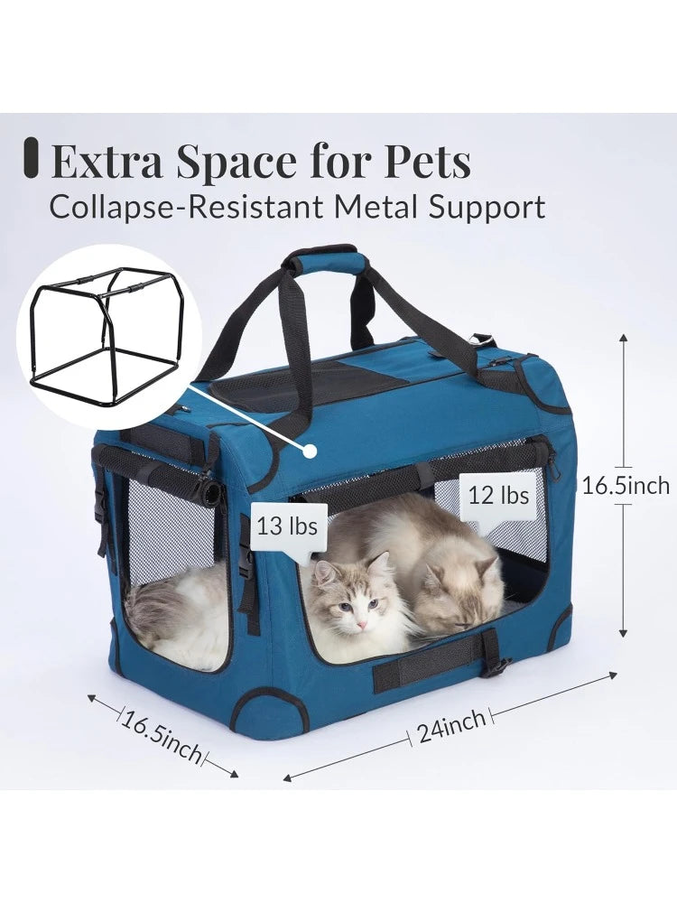 Extra Large Cat Carrier for 2 Cats, Collapsible Soft Sided Pet XL Crate for Large Mudium Big Cat 20lbs+, Car Travel Portable Bag