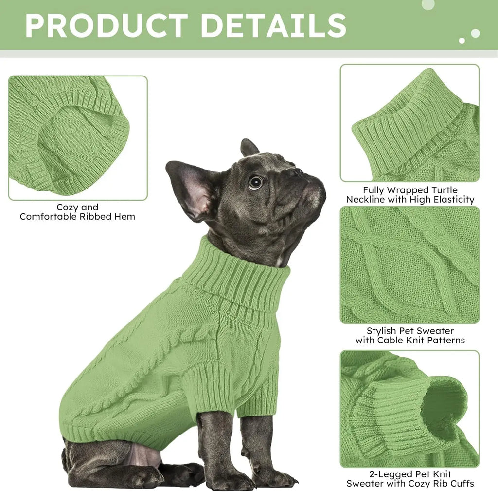 Warm Cable Knit Green Dog Sweater