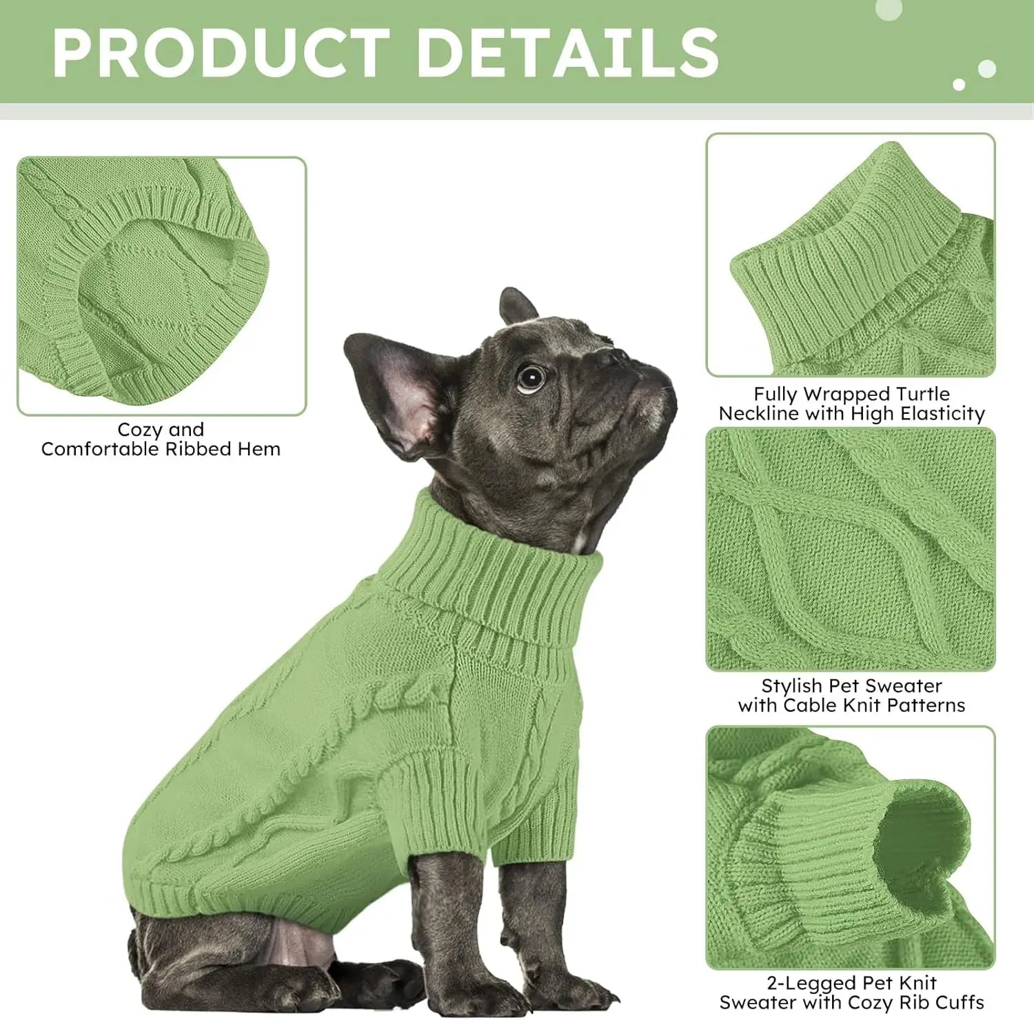 Warm Cable Knit Green Dog Sweater