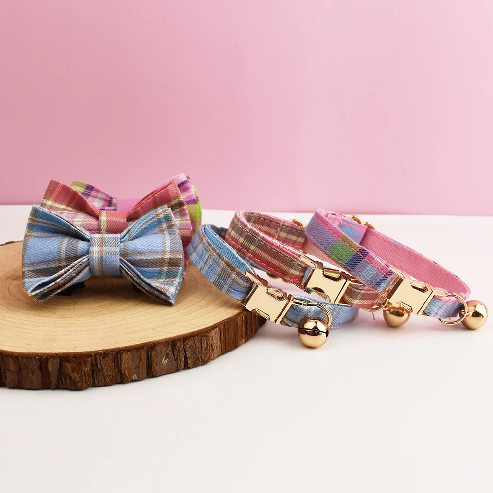 Plaid Pattern Cat Collar Bowknot Adjustable