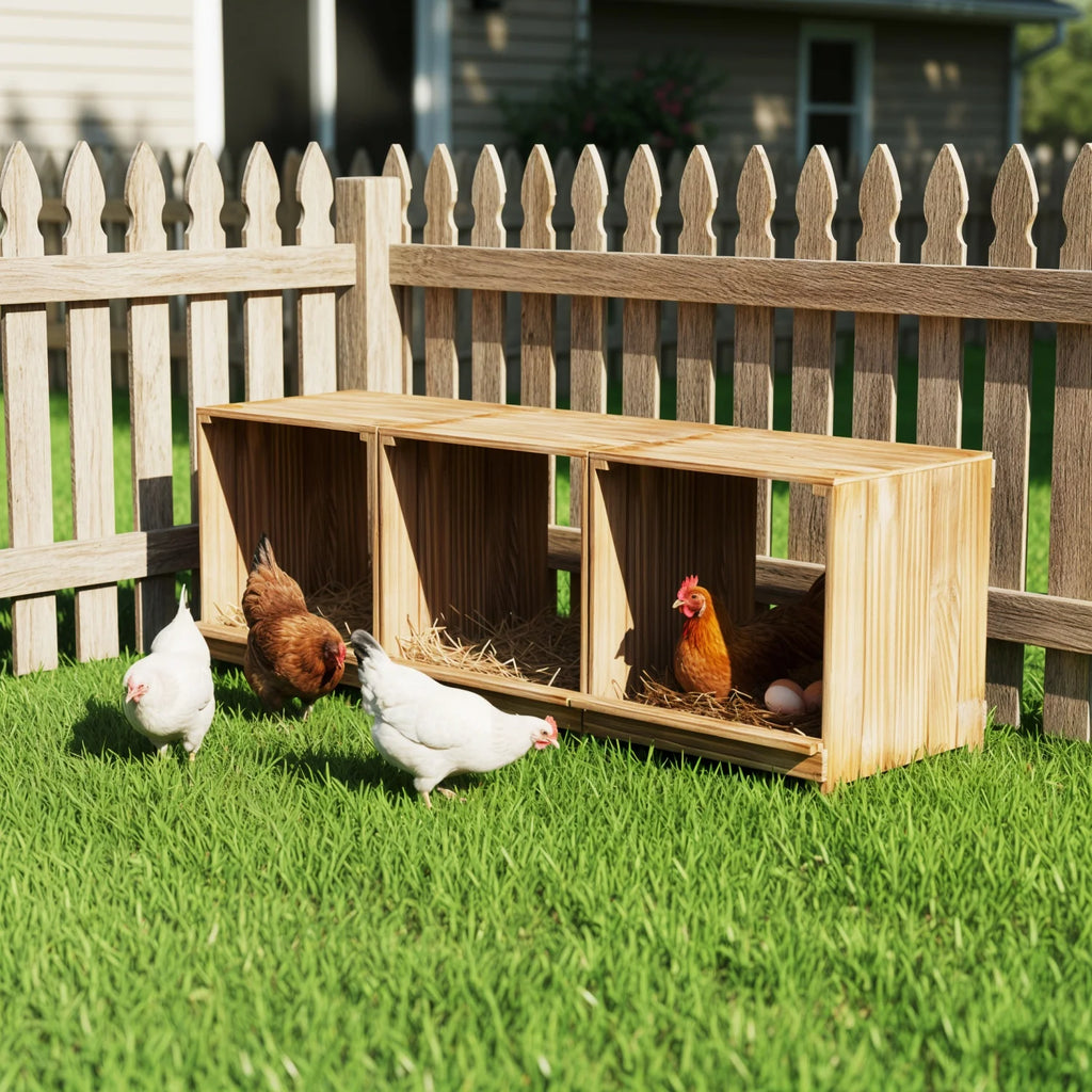 3-Compartment Pine Wood Chicken Nesting Box