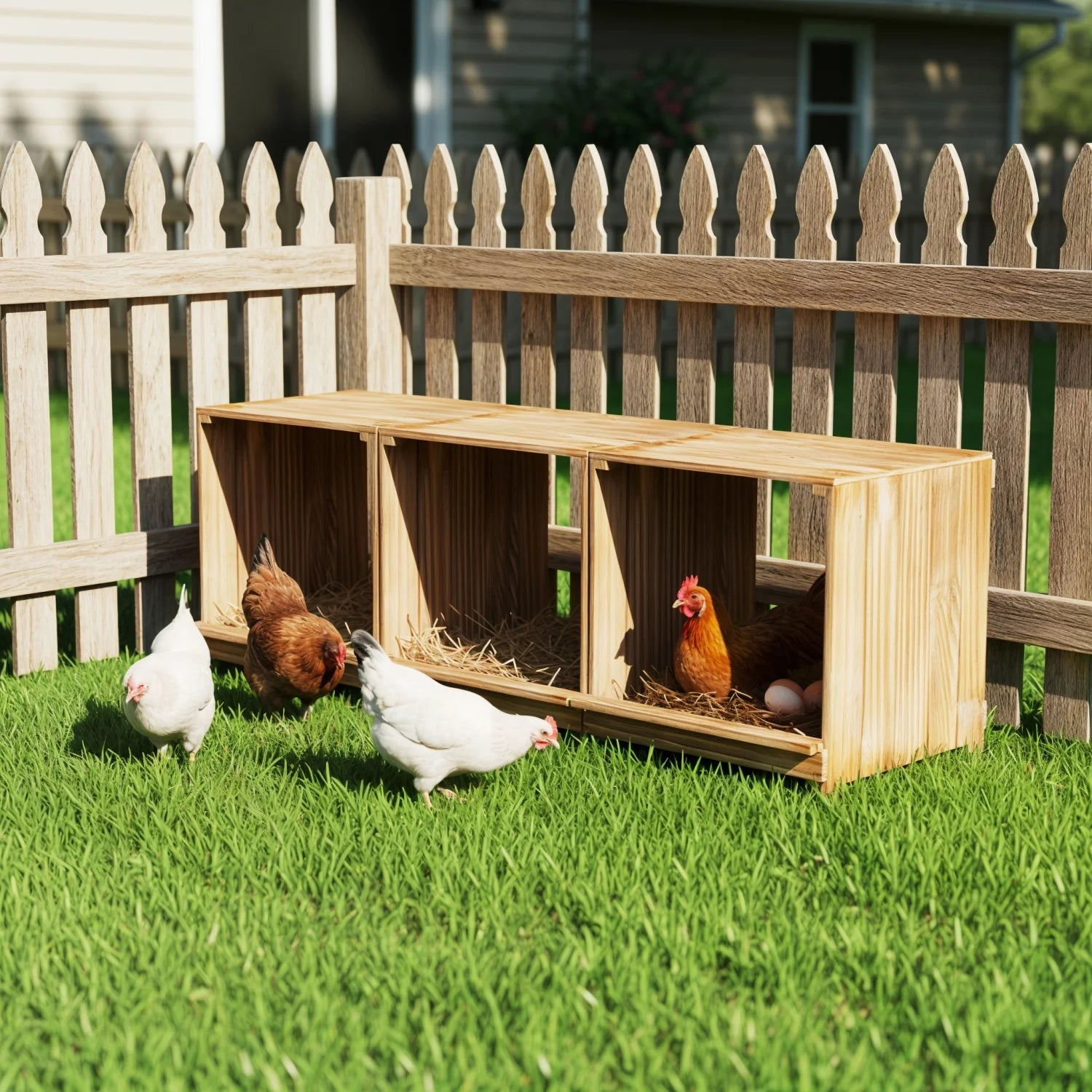3-Compartment Pine Wood Chicken Nesting Box