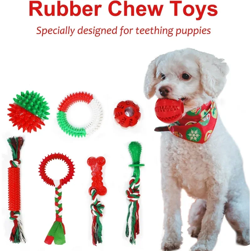 Christmas Dog Toys 15 Pack, Tough Rubber And Rope Toys