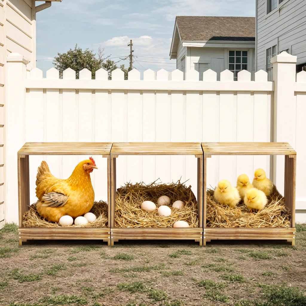 3-Compartment Pine Wood Chicken Nesting Box
