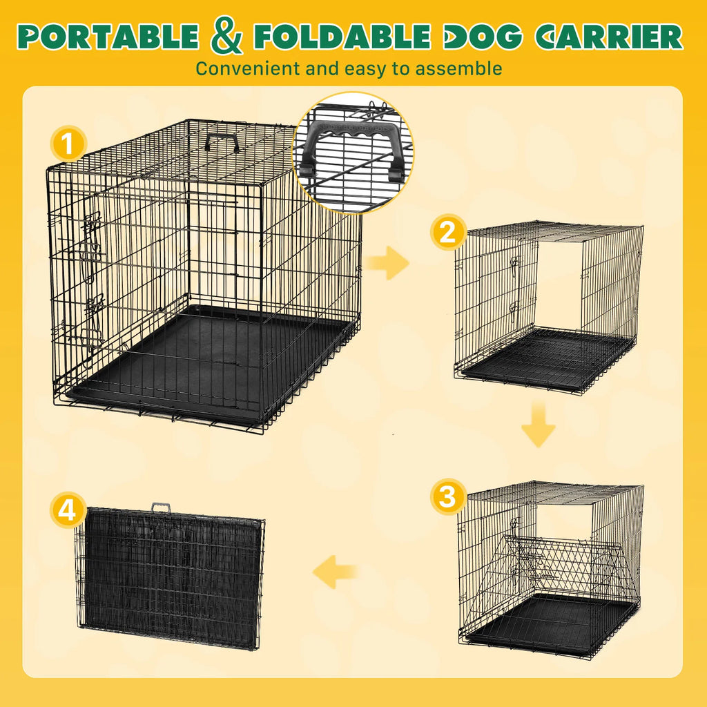 Double Doors, Folding Metal Wire Dog Cage