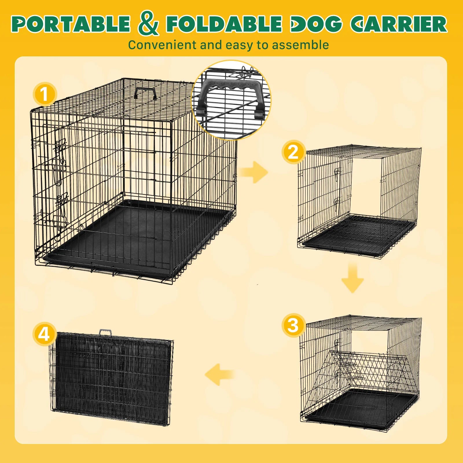 Double Doors, Folding Metal Wire Dog Cage