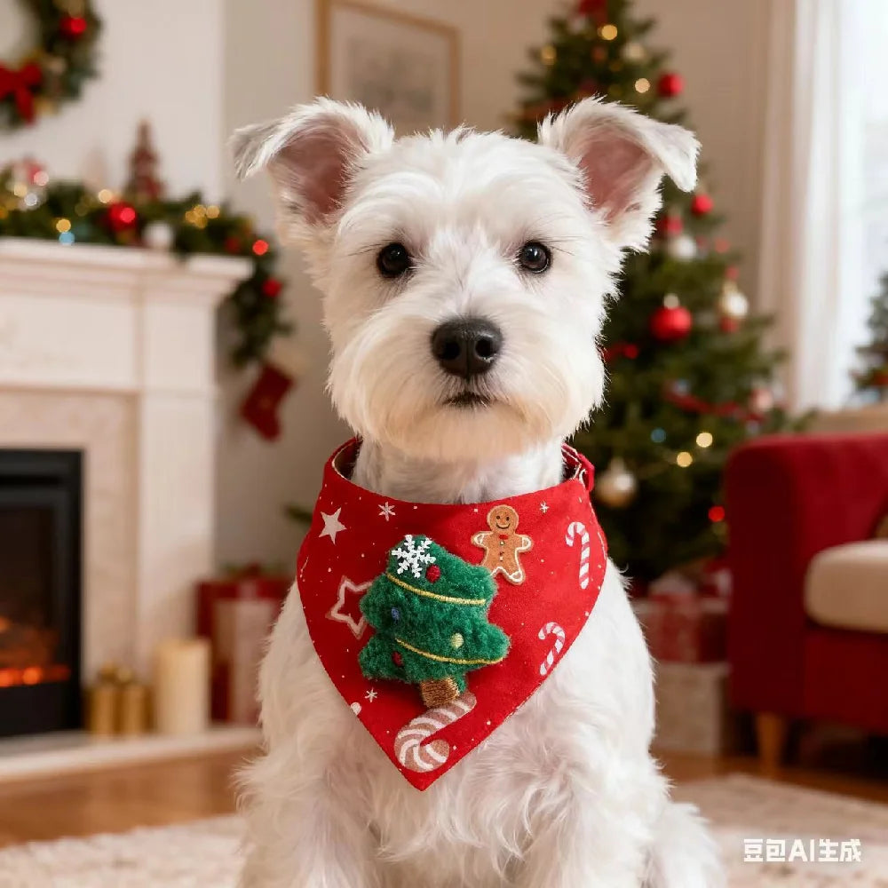 25 New Christmas Dog Triangle Scarf Adjustable Collars Cat Xmas Dog Collars Elk Festival Pet Dress Up Accessories Santa Claus