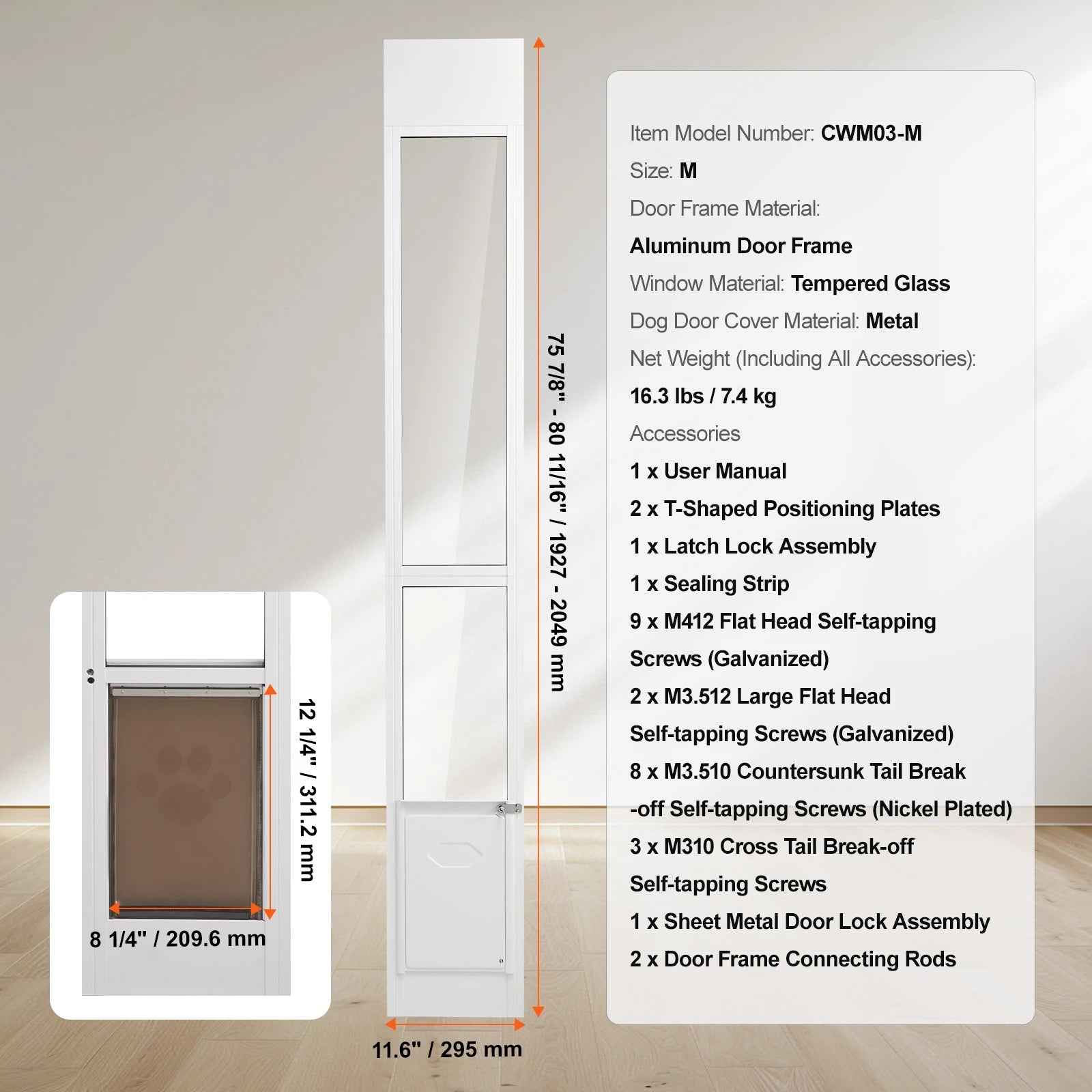 Dog Door Sliding Glass Door, Adjustable Heights