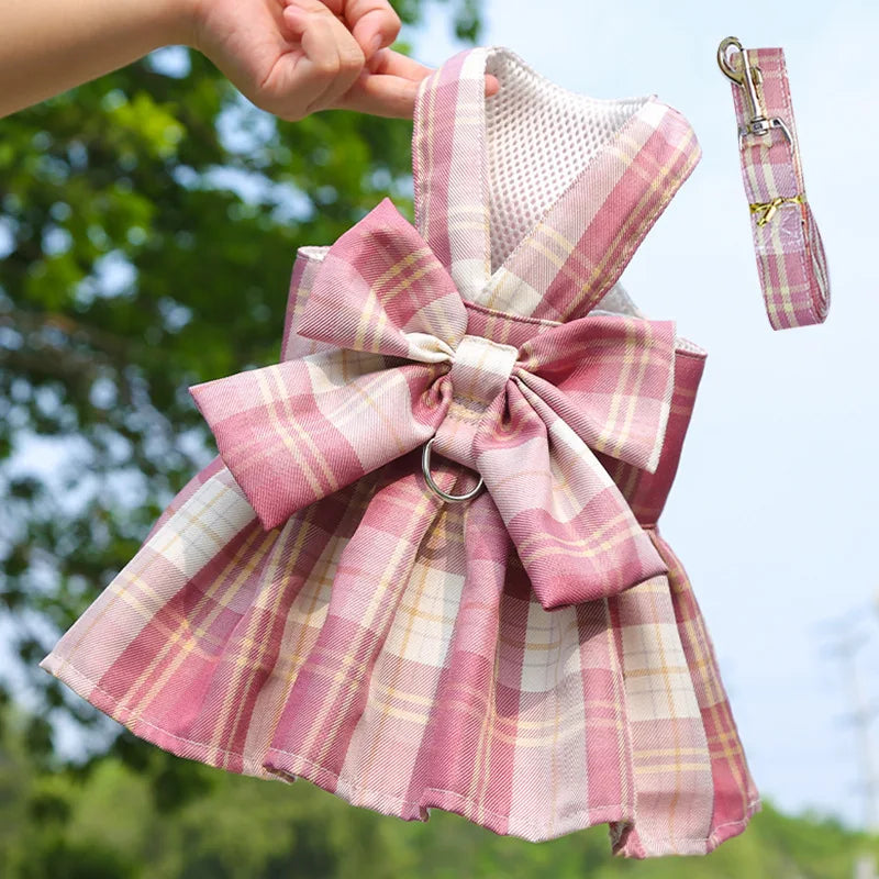 Cute Plaid Skirt Chest Strap Leash