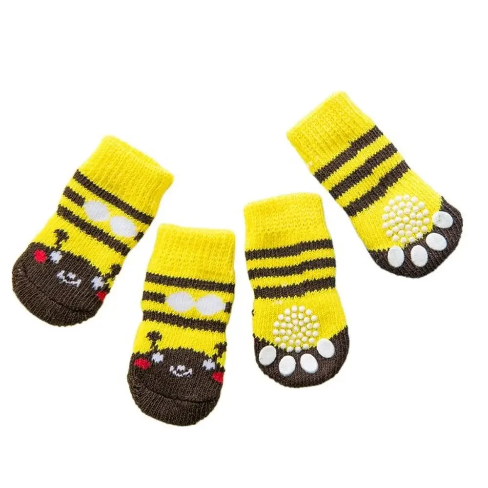 4Pcs Pet Anti-slip Socks for Autumn/Winter