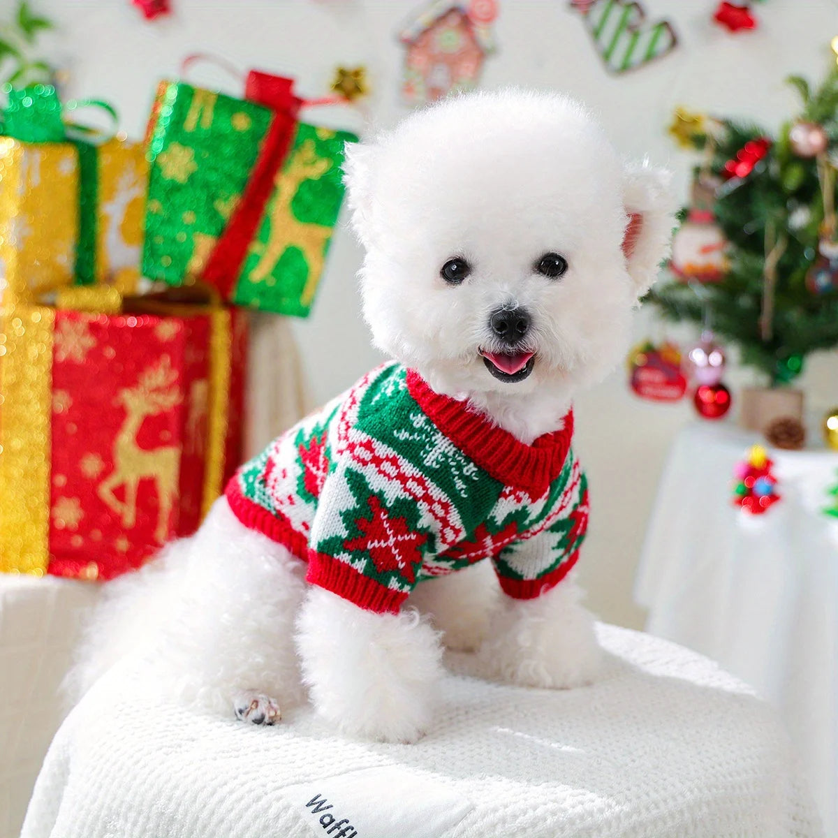 Pet Cute Christmas Rudolph Elk Sweater Dog Autumn and Winter Warm Thread Clothes Happy Cat Wear Clothes