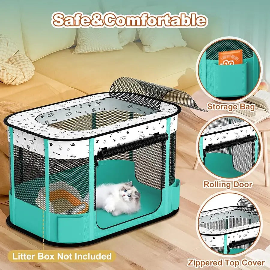 Portable Cat Playpen, 8-Rod Reinforced Kitten Dog Playpens, Foldable Play Pen for Indoor Cats Enclosed Pet Puppy Doggy Outdoor,