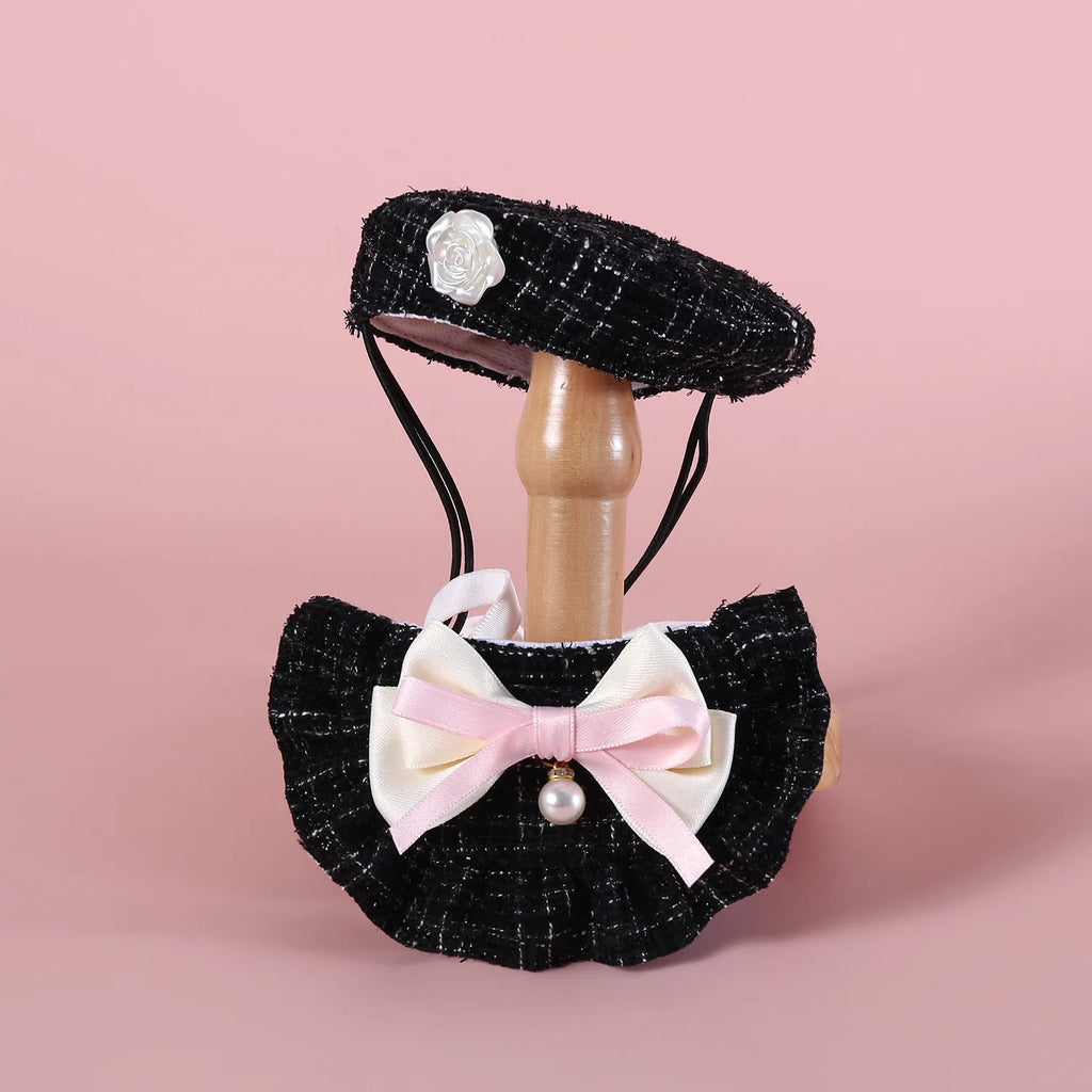 Quality Pet Hat Weaving Small Fragrant Flower Bud Hat Bow Lace Bib Pet Cat Dog Accessories Camellia Set Party Dressing Supplies