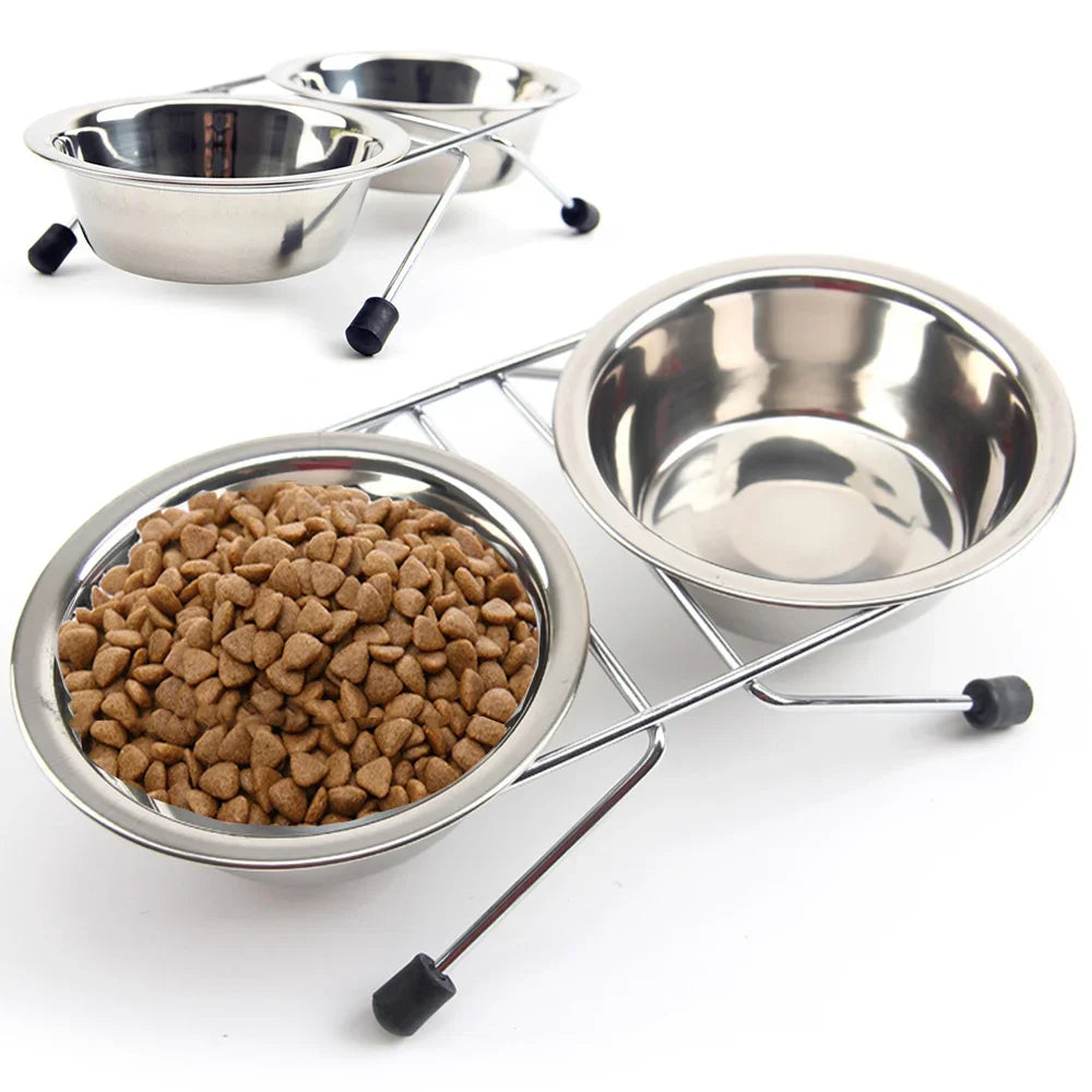 Pet Bowl Stainless Steel Double Bowls Durable Anti Slip