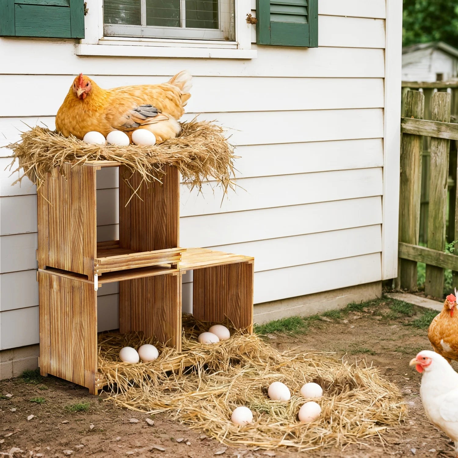 3-Compartment Pine Wood Chicken Nesting Box