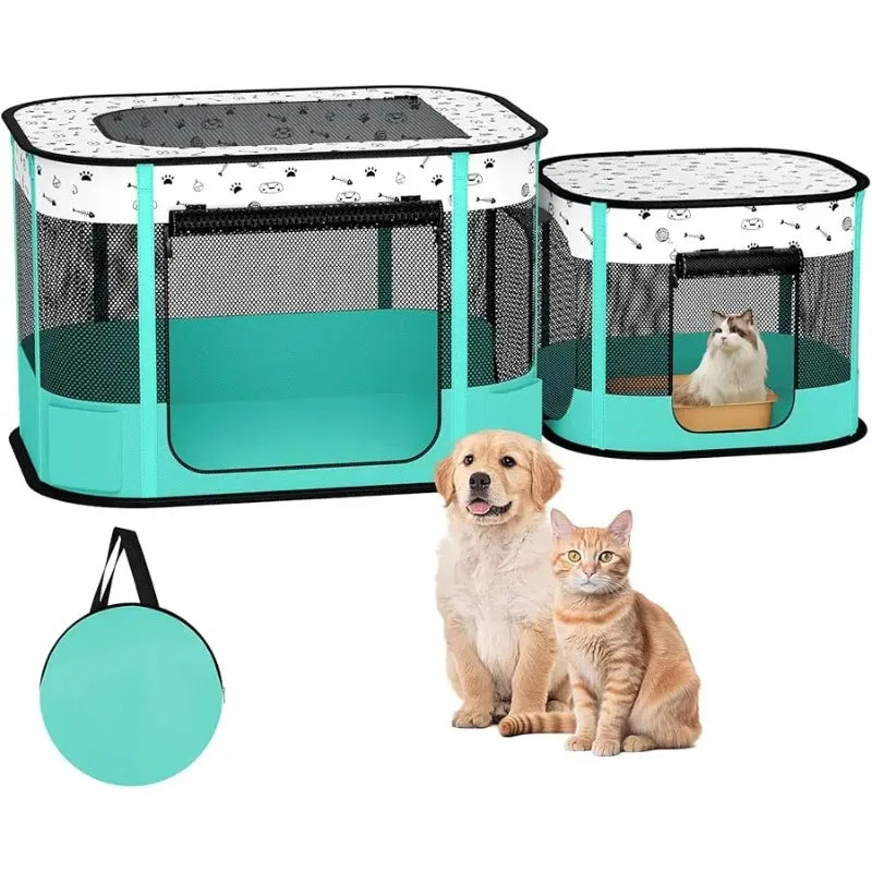 Portable Cat Playpen, 8-Rod Reinforced Kitten Dog Playpens, Foldable Play Pen for Indoor Cats Enclosed Pet Puppy Doggy Outdoor,