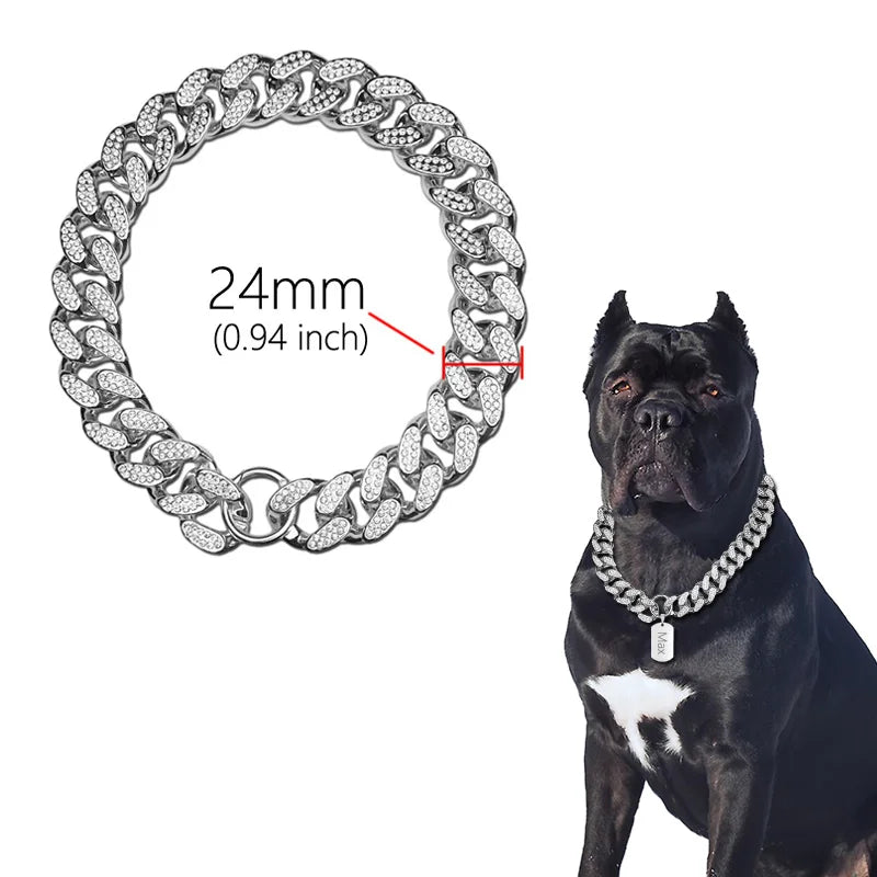 ABS Plastic Dog Collar Chain Diamond Inlay