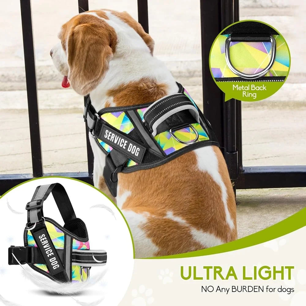 Service Dog Harness with Leash  10 Patches Multi Color Training Vest
