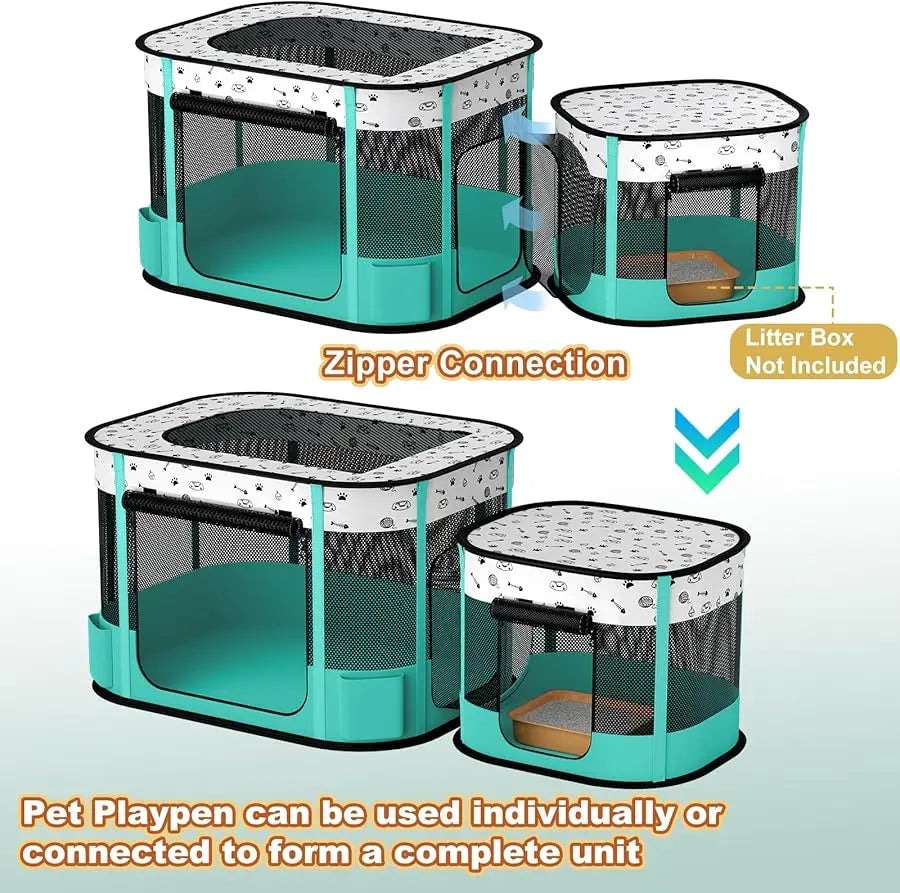 Portable Cat Playpen, 8-Rod Reinforced Kitten Dog Playpens, Foldable Play Pen for Indoor Cats Enclosed Pet Puppy Doggy Outdoor,