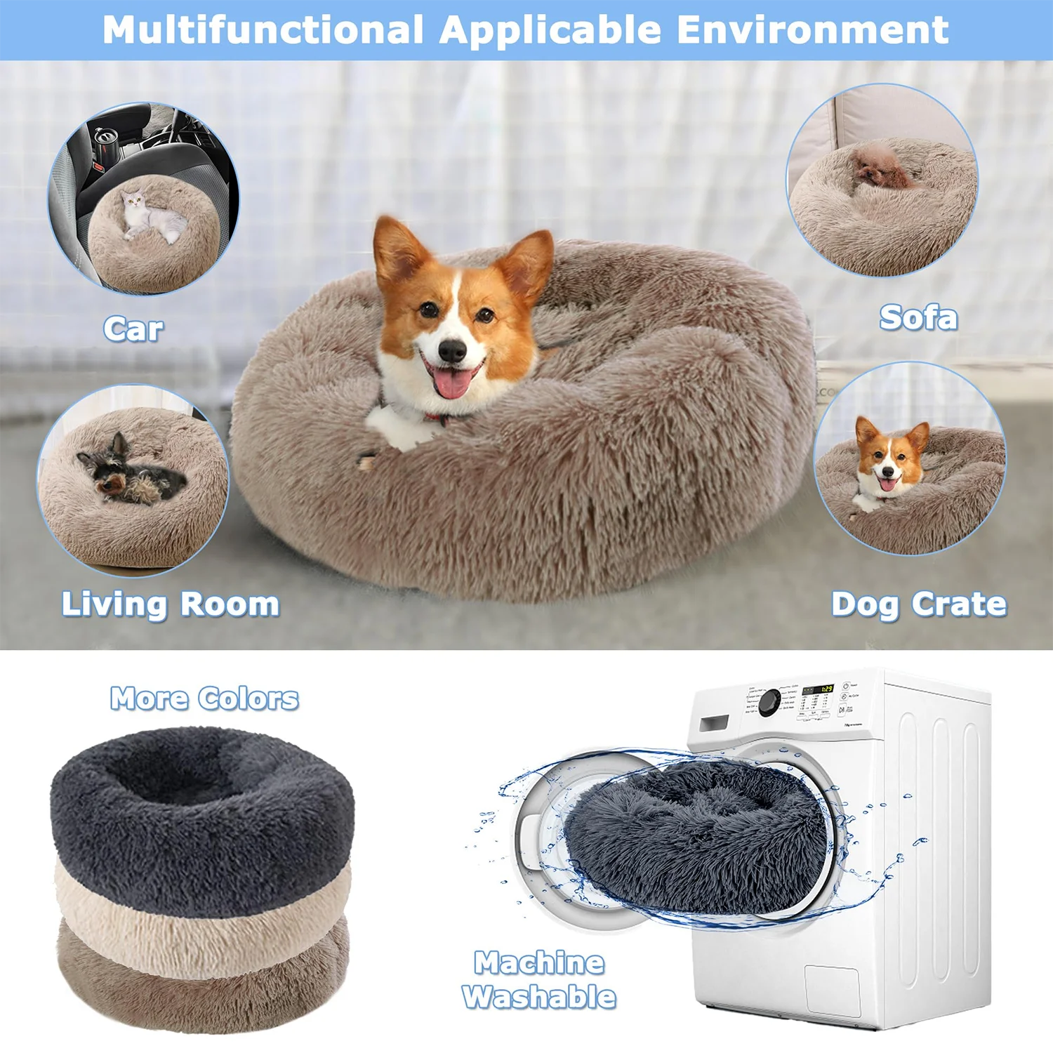 40-90cm 6 Sizes Round Plush Pet Bed