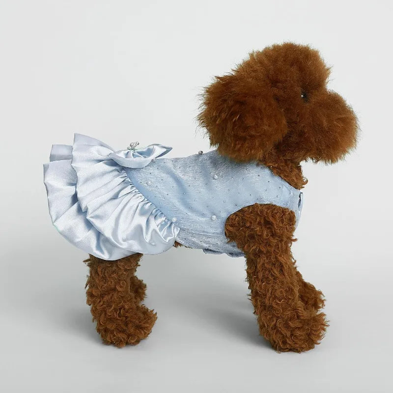 Dog/ Cat Blue Bow Wedding Dress        Pet Dress Dog Cat Hair Loss Prevention Spring/Summer Princess Puppy Pearl Maltese Bear Dress