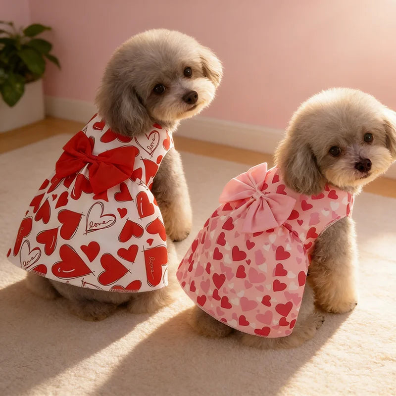 Spring Dog Princess Dress Heart Patten