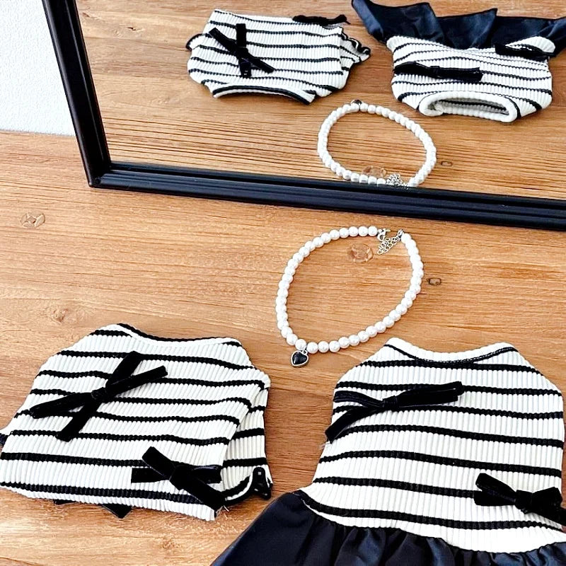 Luxury Dog Clothes Bow Striped Print