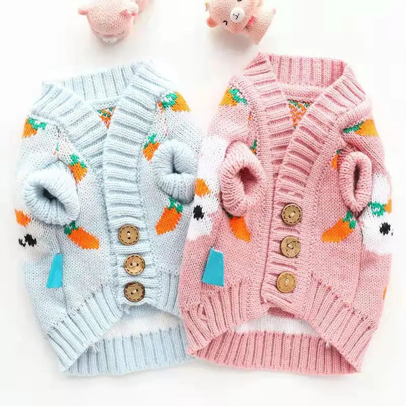 Cute Rabbit Pet Sweater Autumn Winter Dog Cat Clothing Warm Blue Sweater Teddy Bichon Sweater For Small Dogs Pullover Cardigan