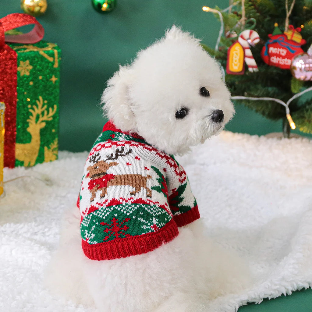 Pet Cute Christmas Rudolph Elk Sweater Dog Autumn and Winter Warm Thread Clothes Happy Cat Wear Clothes