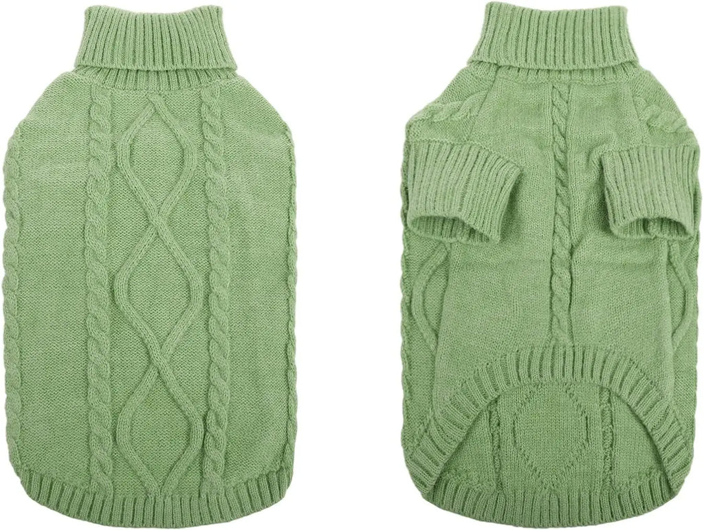 Warm Cable Knit Green Dog Sweater
