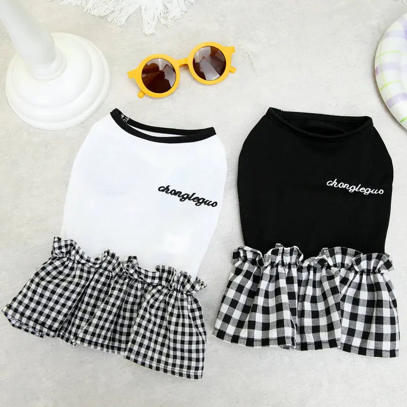 Summer Pet Dress Simple Plaid Luxury Skirts
