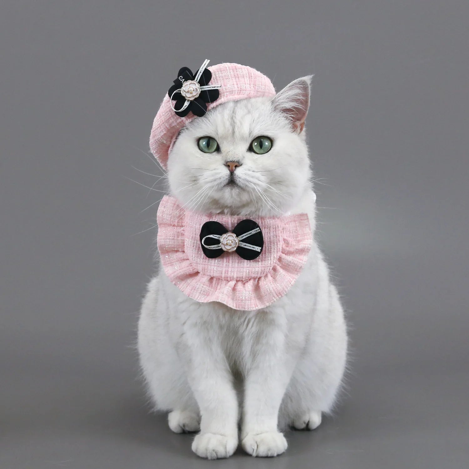 Quality Pet Hat Weaving Small Fragrant Flower Bud Hat Bow Lace Bib Pet Cat Dog Accessories Camellia Set Party Dressing Supplies