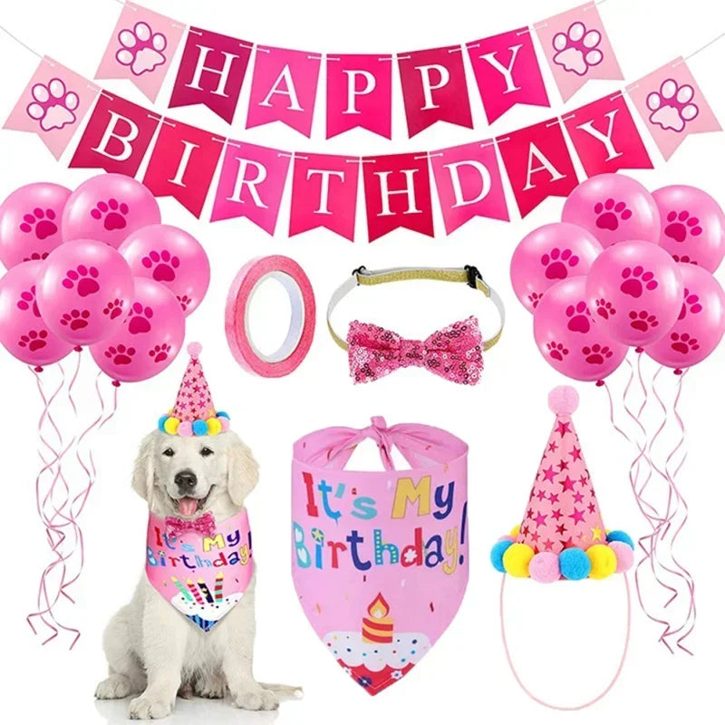 Pets Dog Happy Birthday Decoration Dog Costume Hats Bowknot Bandana Neckerchief Bibs Banners Party Cat Dog Pets Accessories