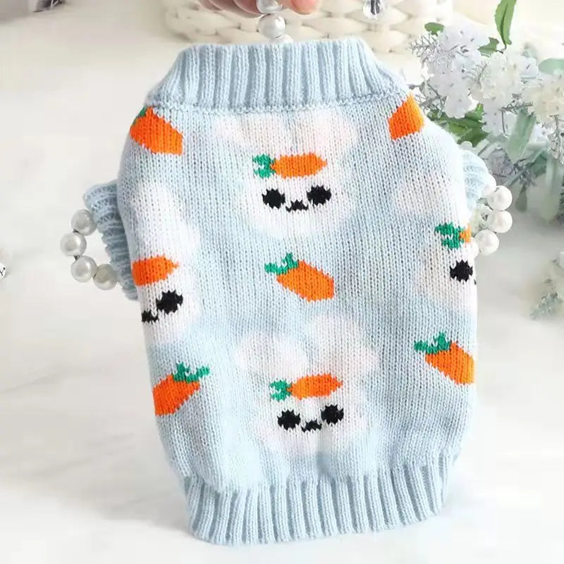 Cute Rabbit Pet Sweater Autumn Winter Dog Cat Clothing Warm Blue Sweater Teddy Bichon Sweater For Small Dogs Pullover Cardigan