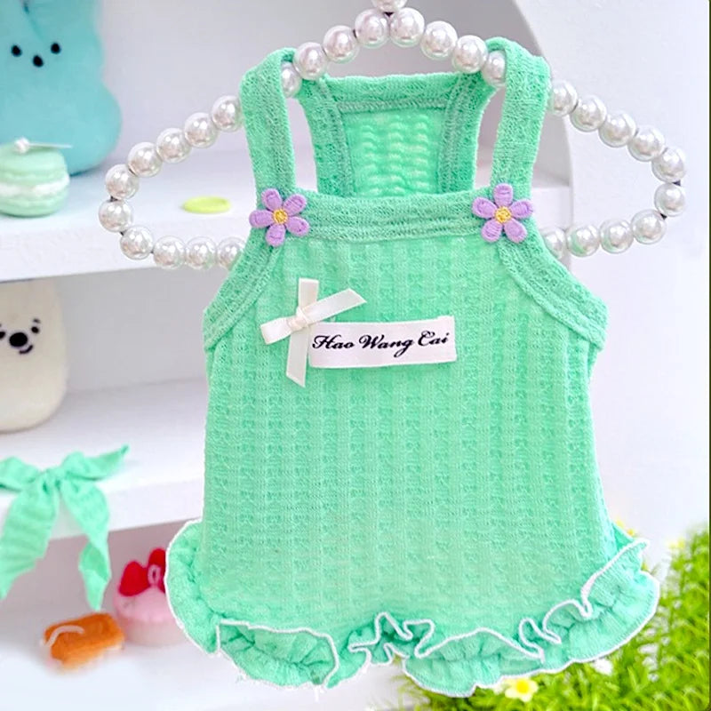 Summer Pet Clothes, Thin Breathable Puppy Suspender Vest  Cooling Outfit Pet Costume for Small Medium Dogs