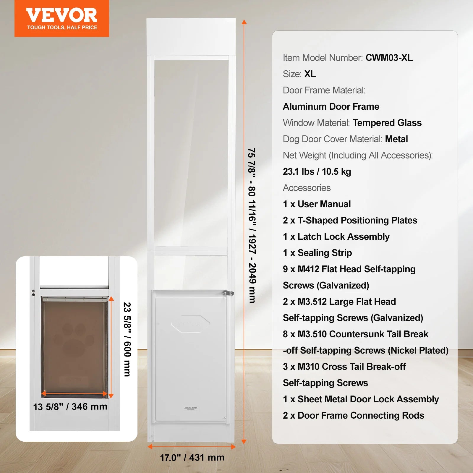 Dog Door Sliding Glass Door, Adjustable Heights