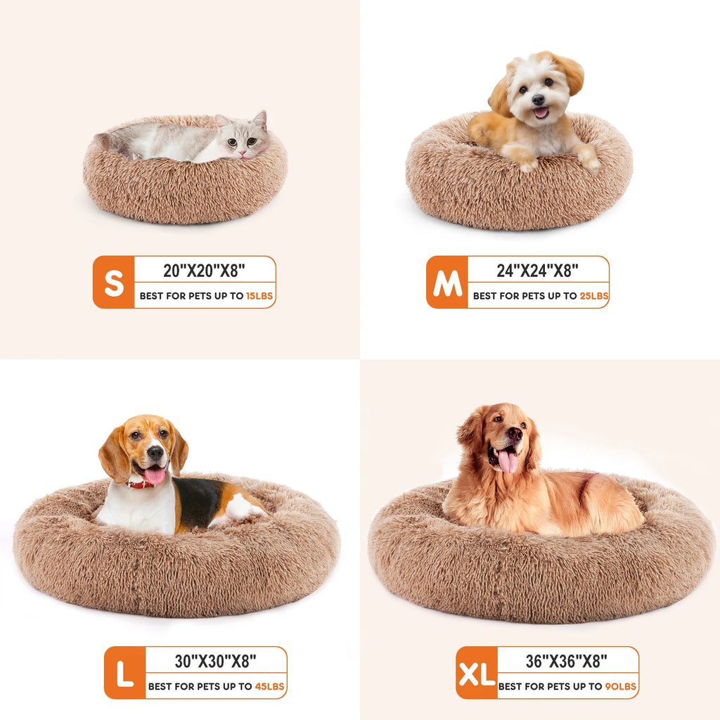 Fluffy Calming Dog/Cat Bed, Faux Fur, Washable, Anti-Slip