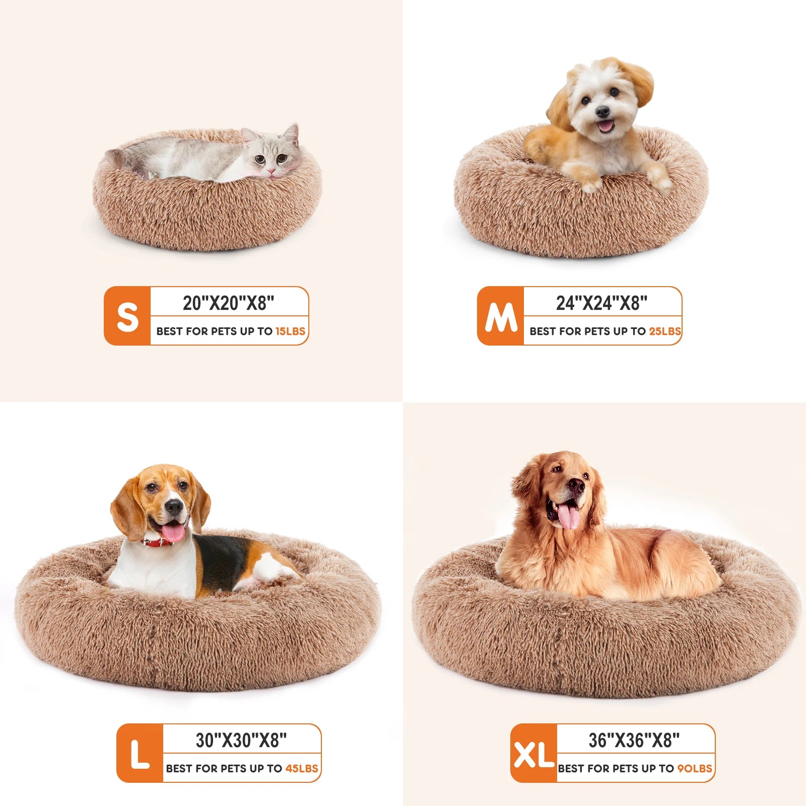 Fluffy Calming Dog/Cat Bed, Faux Fur, Washable, Anti-Slip
