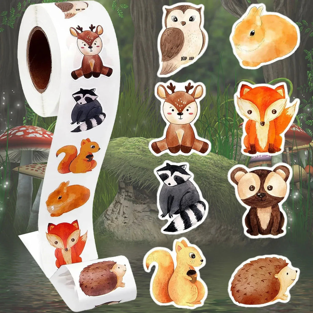 500 Pcs/Roll Heterotypic Forest Animals Stickers 2.5cm/1.0'' Art Labels Learning Rewards