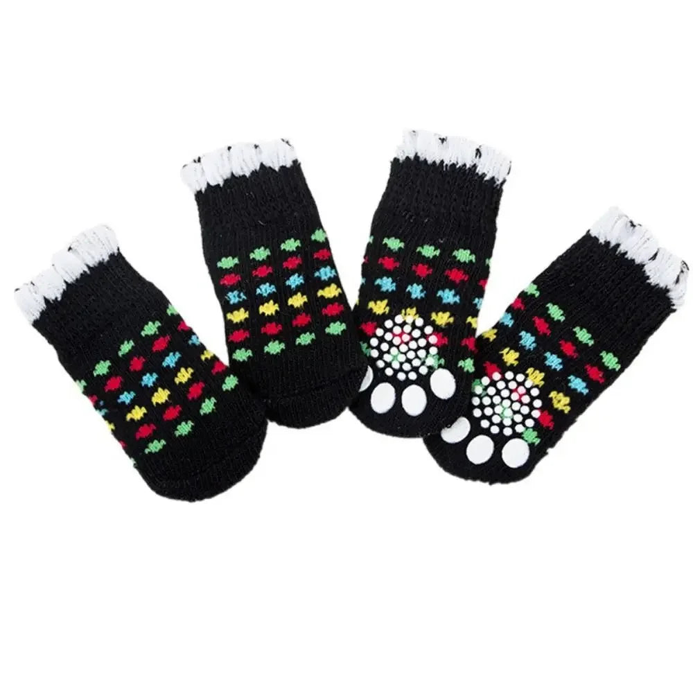 4Pcs Pet Anti-slip Socks for Autumn/Winter