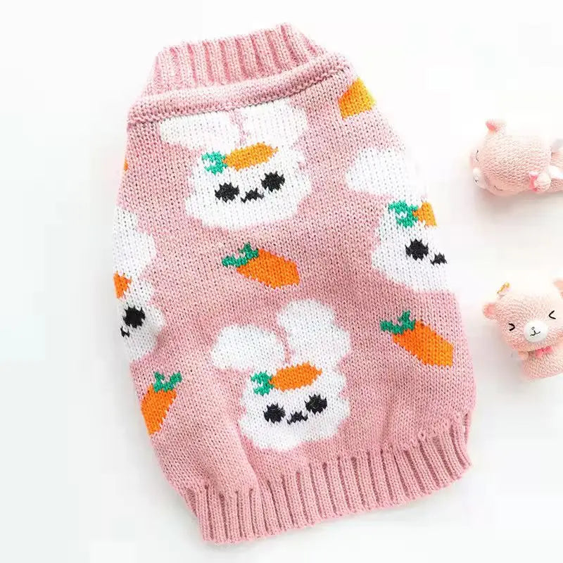 Cute Rabbit Pet Sweater Autumn Winter Dog Cat Clothing Warm Blue Sweater Teddy Bichon Sweater For Small Dogs Pullover Cardigan
