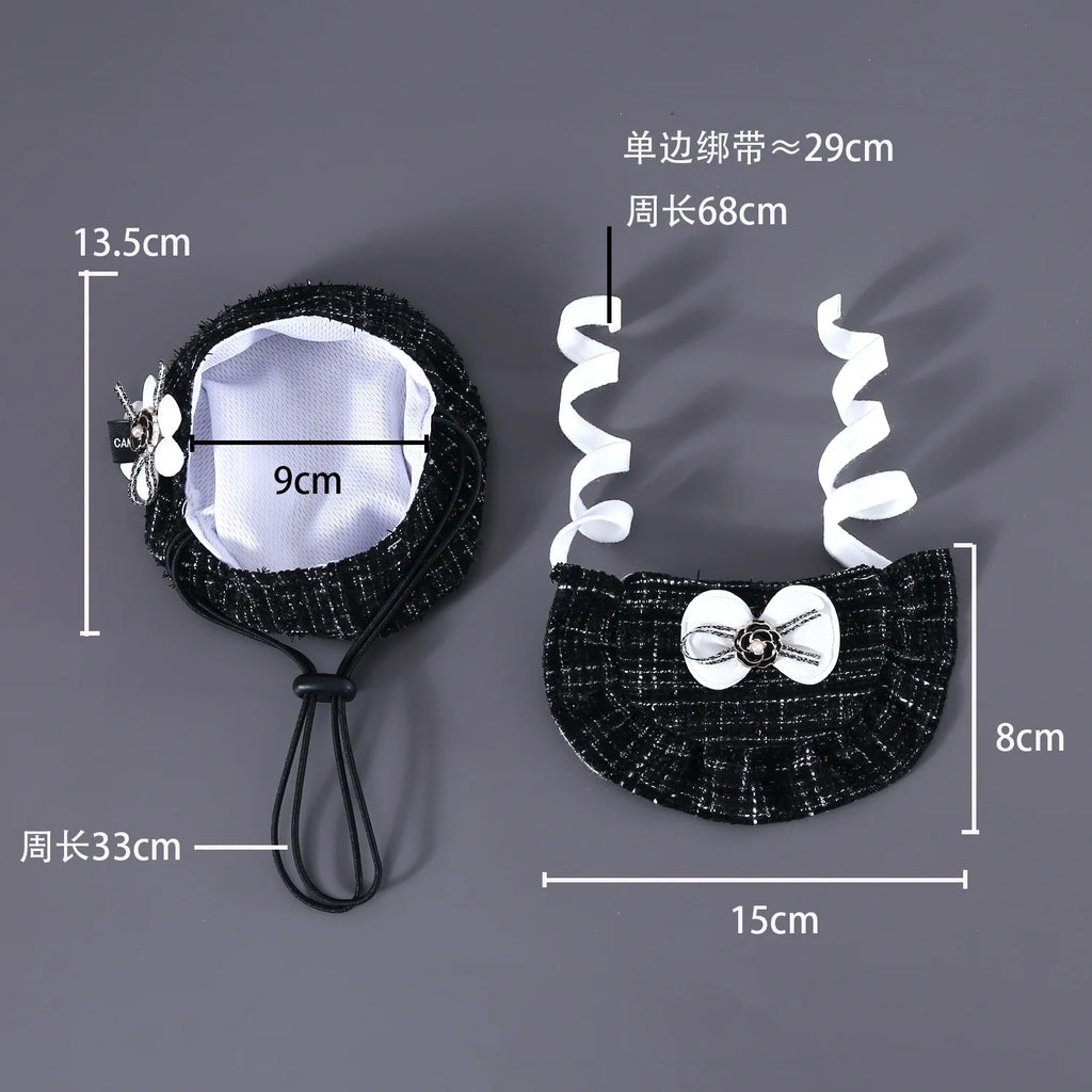 Quality Pet Hat Weaving Small Fragrant Flower Bud Hat Bow Lace Bib Pet Cat Dog Accessories Camellia Set Party Dressing Supplies