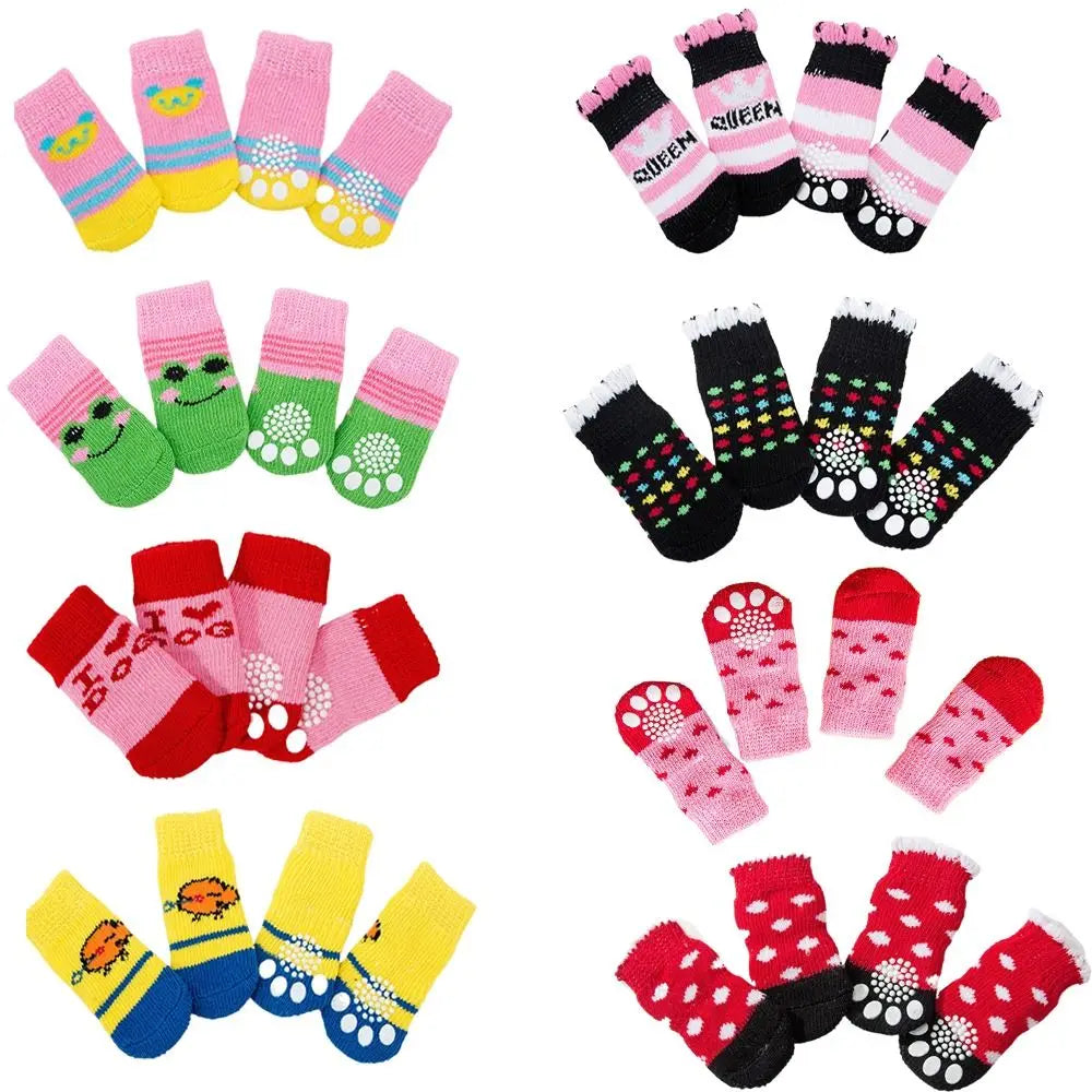 4Pcs Pet Anti-slip Socks for Autumn/Winter