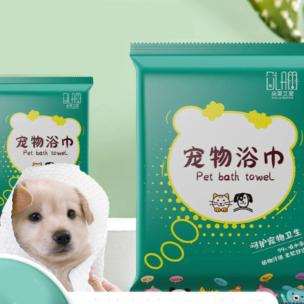 Disposable Pet Bath Towel Individually Packaged Clean Hygienic Disposable Thickened Cotton for Dog Cat Pet Supplies